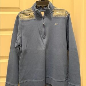 Vineyard Vines Blue Zip-Up Sweater with Marlin Sailfish Shoulders